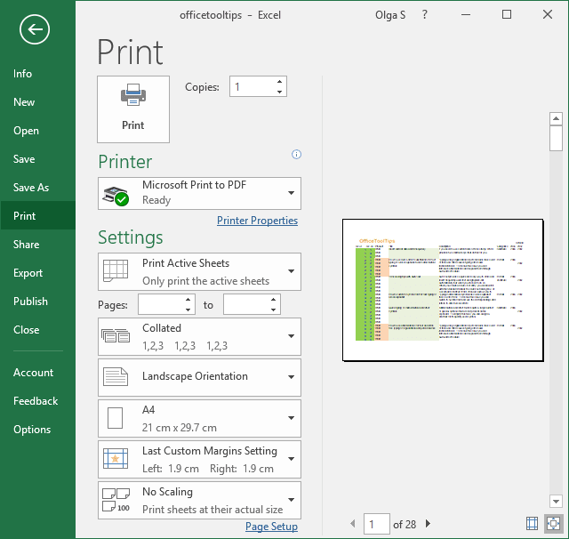 How To Print A Large Excel Spreadsheet Microsoft Excel 2016