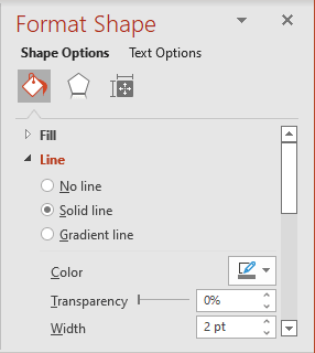 Solid line in Format Shape pane PowerPoint 365