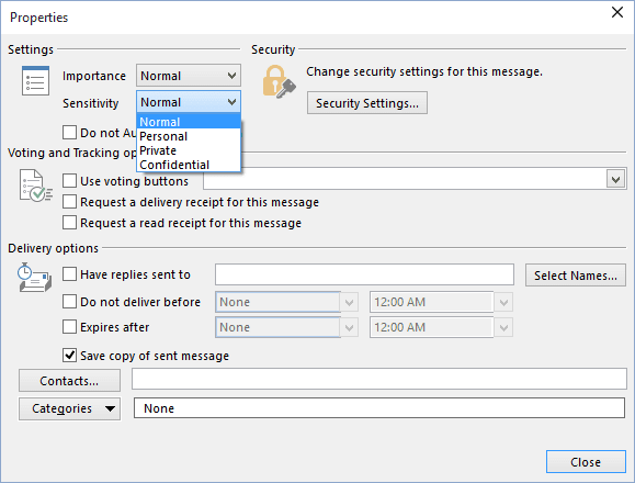 outlook default message settings