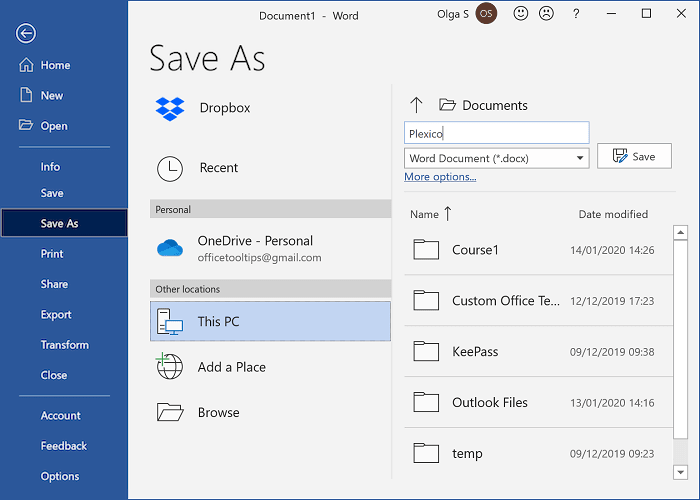 Saving Documents - Microsoft Word 365