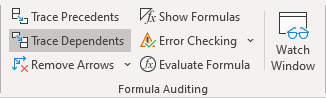 Trace Dependents button in Excel 365