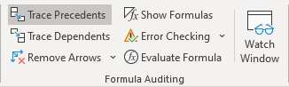 Trace Precedents button in Excel 365