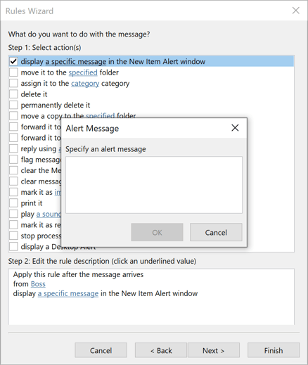 Rules Wizard Step 2 in Outlook 365