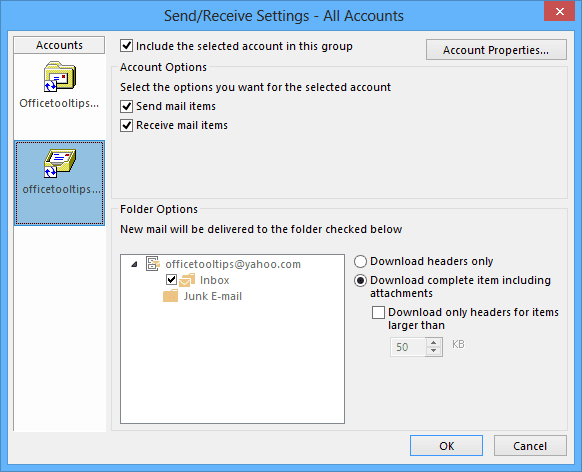 Send/Receive Settings Outlook 2016