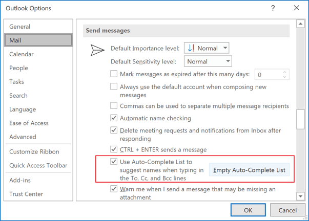 office 365 contacts auto fill