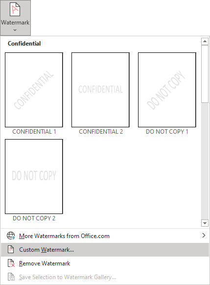 Watermark Gallery in Word 365