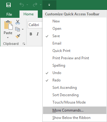 excel 2016 quick access toolbar icons very big