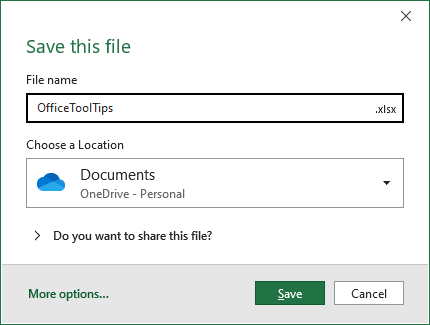 Saving workbooks - Microsoft Excel 365