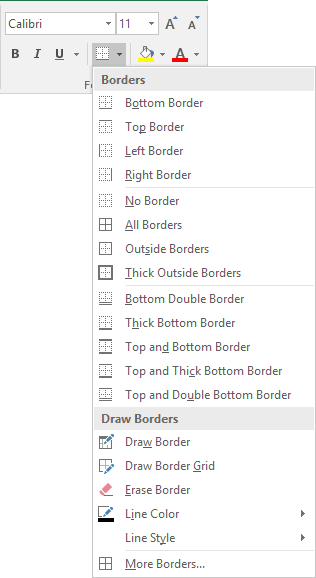 border drop down menu excel 2016