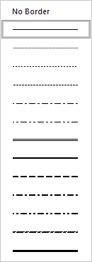 Line Style list in Excel 2016