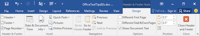 delete header and footer in word 2016