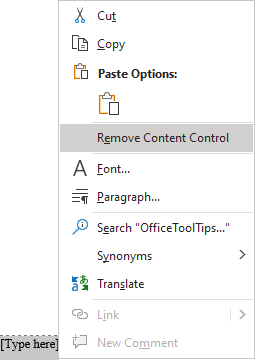 remove content control in microsoft word