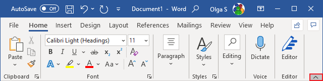 microsoft word ribbon display options