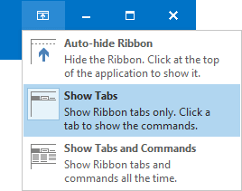 Ribbon displays options Outlook 2016