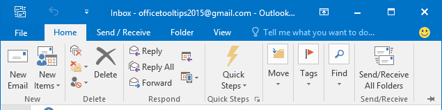 Display Minimized Ribbon Outlook 2016