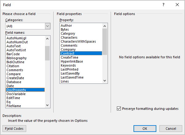 microsoft word variables