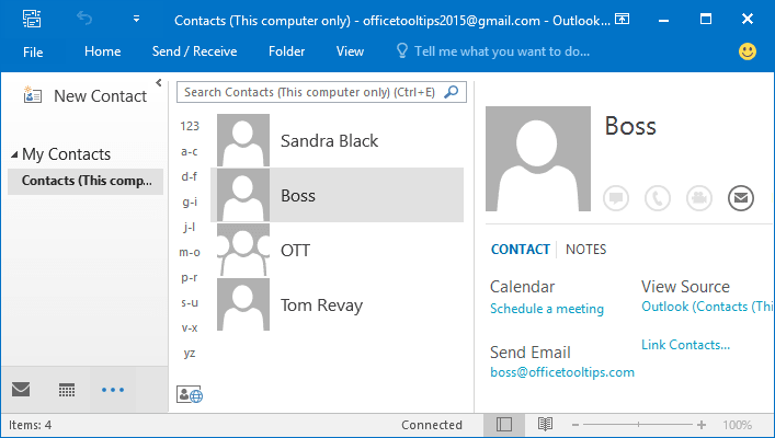 Contacts Outlook 2016