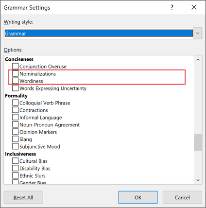 Wordiness and Normalizations in Grammar item Word 2016