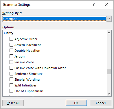 microsoft word 2016 grammar check passive voice