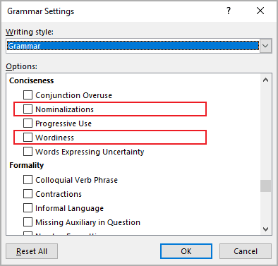 Wordiness and Normalizations in Grammar item Word 365