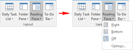 office 2016 reading pane gone