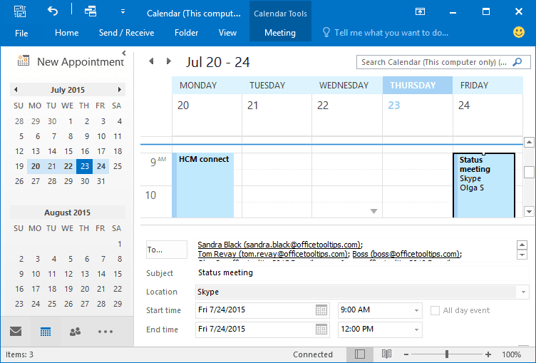 Using the Calendar's Reading Pane Microsoft Outlook 2016