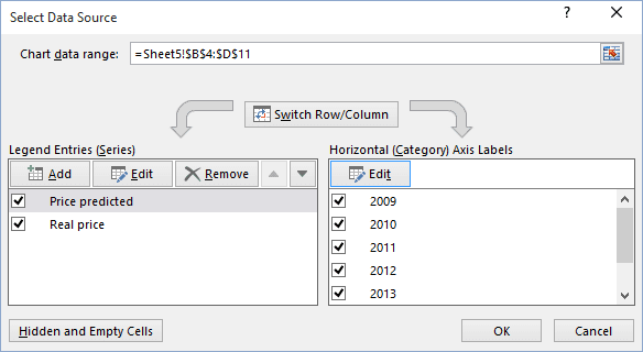 Select Data Source in Excel 2016