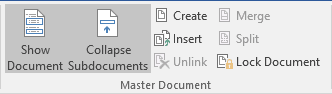 Master Document group in Word 2016