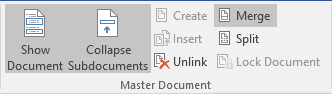 Master Document group in Word 2016