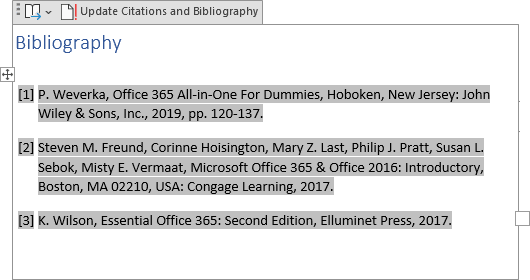 bibliography microsoft word 2016