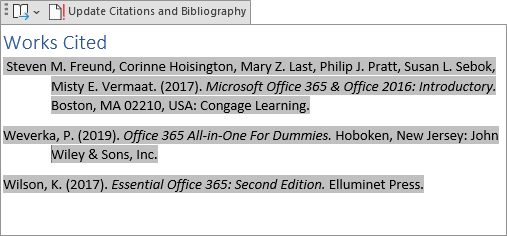 how to update the bibliography in word 2016