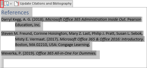 update the bibliography in word 365