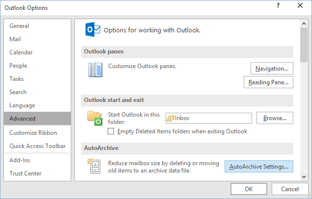 disable auto archive outlook 2016 remotely