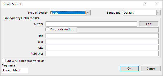 how to insert a citation form a new source in word