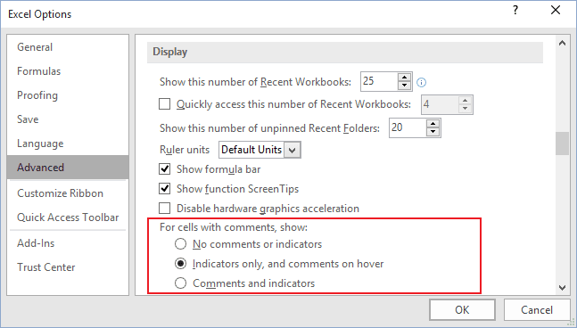 how to insert comments in merging cells in excel 2016