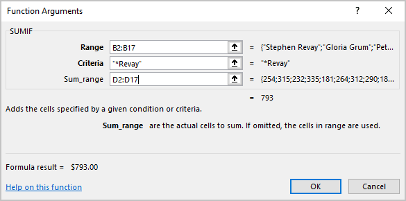 Function Arguments in Excel 365