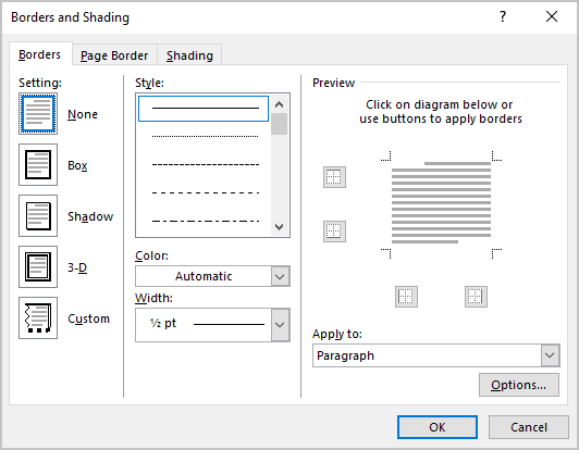 Borders and Shading Word 365