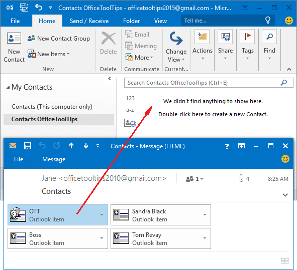 view office 365 contacts in outlook 2016