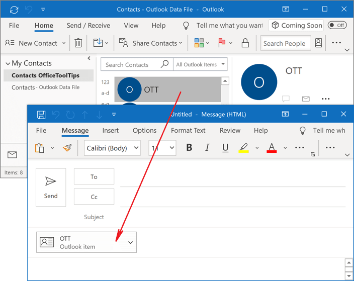 shared contacts outlook