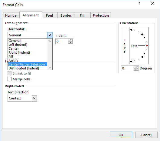 center across selection in excel for mac