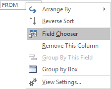 Column header bar popup Outlook 2016