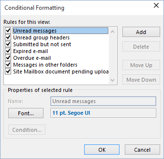 outlook conditional formatting all folders