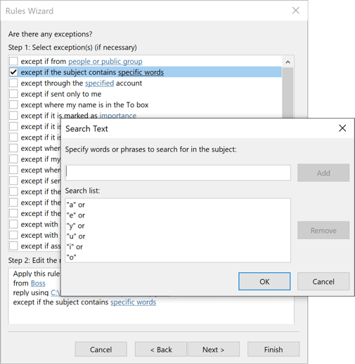 Rule Exceptions in Outlook 365