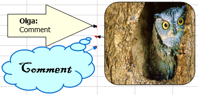 Examples of comments in Excel 2016
