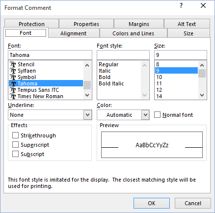 Formatting Comments Microsoft Excel 16