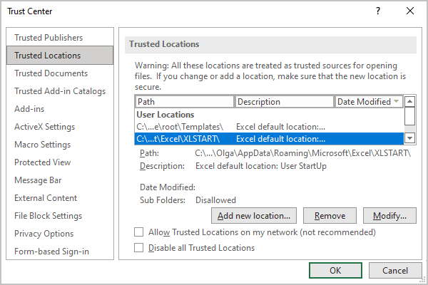 Trast Center Locations in Excel 365