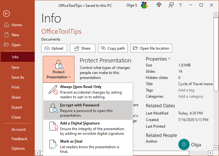 Encrypt with Password in PowerPoint 365