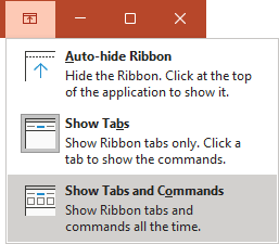 Ribbon displays options PowerPoint 365