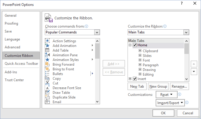 powerpoint ribbon tabs