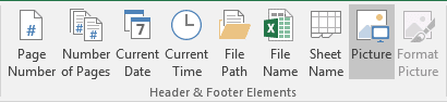 Header and Footer Elements group in Excel 2016